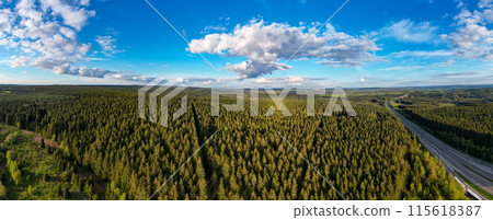 Aerial View of E42 Highway and Forests in Hautes Fagnes Near Emmels, Belgium Aerial View of E42 Highway and Forests in Hautes Fagnes Near Emmels, Belgium 115618387