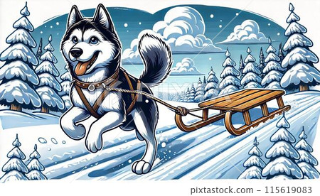 拉雪橇的西伯利亞哈士奇 115619083