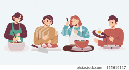 Cute modern characters cooking 115619117