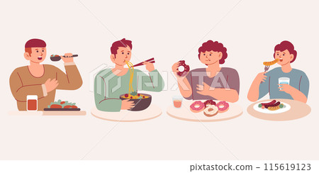 Enjoy eating cartoon character set Enjoy eating cartoon character set 115619123