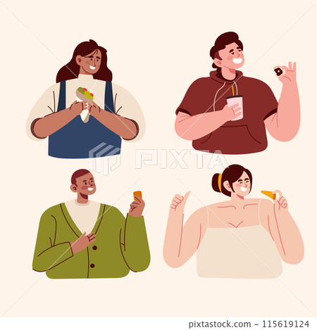 Enjoy eating cartoon character set Enjoy eating cartoon character set 115619124