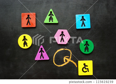 Different figures as a concept of inclusion. Hiring a person with a disability. Different figures as a concept of inclusion. Hiring a person with a disability. 115619239