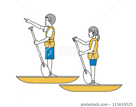 SUP 一對年輕夫婦享受 SUP 的插圖 115619525