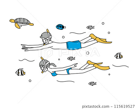 Illustration of a couple snorkeling in the sea 115619527