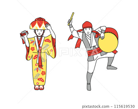 Illustration of Okinawan people and Ryuso 115619530