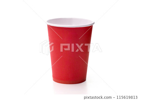 Red paper cup isolated on white background, close-up Red paper cup isolated on white background, close-up 115619813