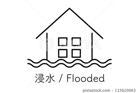 洪水、自然災害簡單的線條畫圖標 115620063