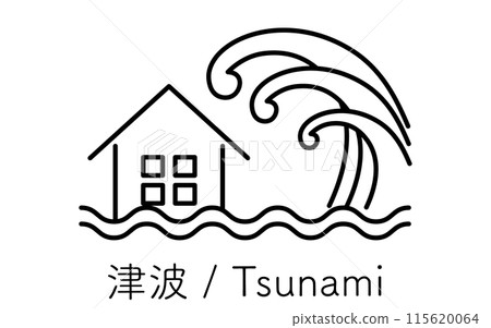 海嘯，自然災害簡單的線條畫圖標 115620064