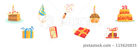 Happy Birthday Object and Festive Event Element Vector Set Happy Birthday Object and Festive Event Element Vector Set 115620835