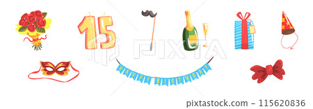 Happy Birthday Object and Festive Event Element Vector Set Happy Birthday Object and Festive Event Element Vector Set 115620836