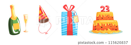 Happy Birthday Object and Festive Event Element Vector Set Happy Birthday Object and Festive Event Element Vector Set 115620837