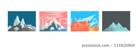 Rock and Mountain Peak and Top Picture View Vector Set 115620904