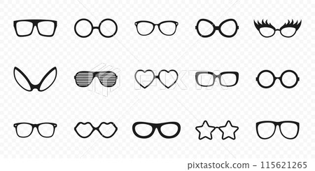 Vector Glasses Model Icons. Man, Women Frames, Different Shapes, Cutout Sunglasses. Monochrome Eyeglasses Isolated. Eyewear Silhouettes Vector Glasses Model Icons. Man, Women Frames, Different Shapes, Cutout Sunglasses. Monochrome Eyeglasses Isolated. Eyewear Silhouettes 115621265