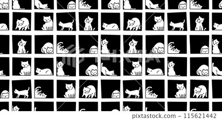 cat seamless pattern kitten block box square calico neko vector pet cartoon doodle tile background gift wrapping paper repeat wallpaper scarf isolated illustration design 115621442