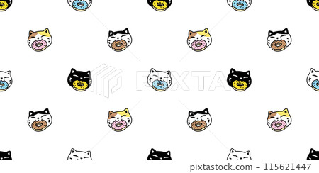 cat seamless pattern kitten eating donut calico neko bakery bake food vector pet cartoon doodle gift wrapping paper tile background repeat wallpaper scarf isolated illustration design cat seamless pattern kitten eating donut calico neko bakery bake food vector pet cartoon doodle gift wrapping paper tile background repeat wallpaper scarf isolated illustration design 115621447