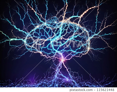 Human brain showing Intelligent thinking processing. Cyber mind concept a neural network of big data and artificial intelligence. AI Generative 115621448