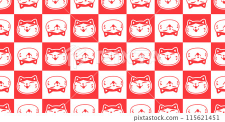 cat seamless pattern kitten laughing smile checked red calico neko vector pet cartoon doodle tile background gift wrapping paper repeat wallpaper scarf isolated illustration design 115621451