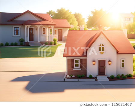 Mini house for real estate investment. Mortgage concept. Searching, choice of location for construction, rental housing. AI Generative 115621467
