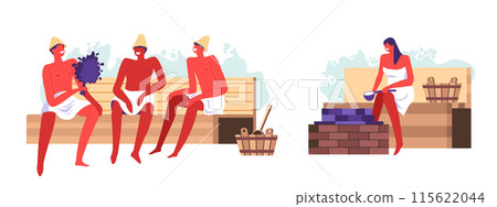 Friends Enjoying Sauna Session vector 115622044
