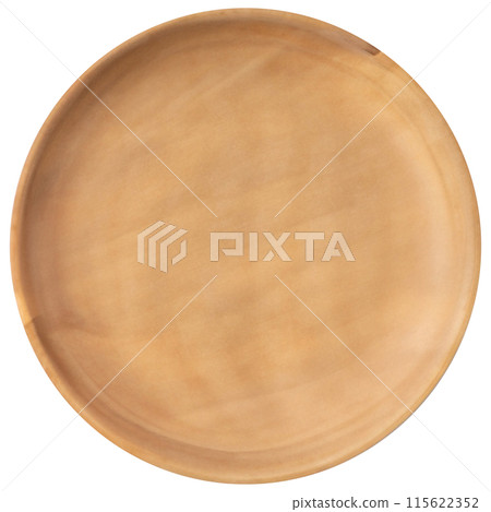 Top view of empty wooden bowl isolated on background. Clean plate cut out. 115622352