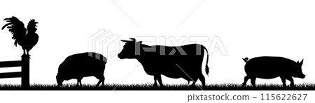 Farm Animal Silhouettes Field Scene Landscape 115622627