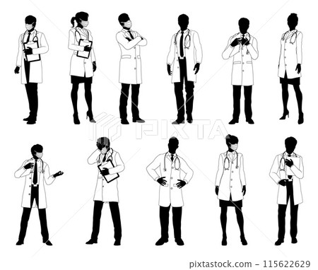 Doctor Men and Women Medical People Silhouette Set 115622629
