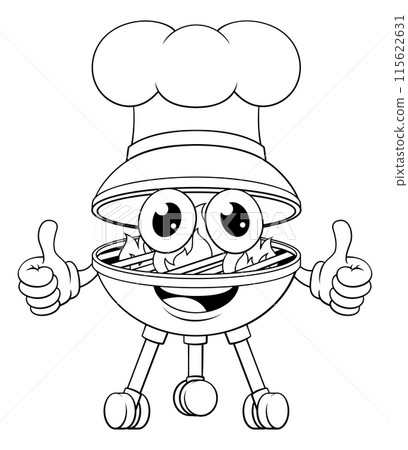 Barbecue Chef Cartoon Mascot Charcoal BBQ Person Barbecue Chef Cartoon Mascot Charcoal BBQ Person 115622631