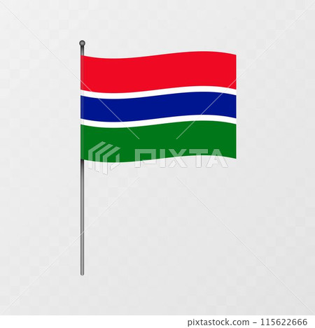 Gambia flag on flagpole. Vector illustration. Gambia flag on flagpole. Vector illustration. 115622666