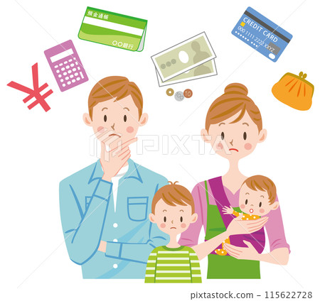 家庭擔心家庭財務、育兒問題、嬰兒問題 家庭擔心家庭財務、育兒問題、嬰兒問題 115622728