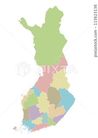 Vector blank map of Finland with regions or counties and administrative divisions. Editable and clearly labeled layers. 115623136