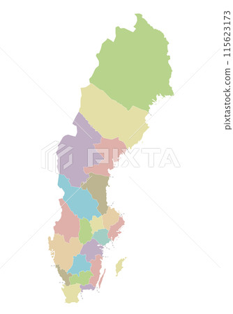 Vector regional blank map of Sweden with counties and administrative divisions. Editable and clearly labeled layers. Vector regional blank map of Sweden with counties and administrative divisions. Editable and clearly labeled layers. 115623173