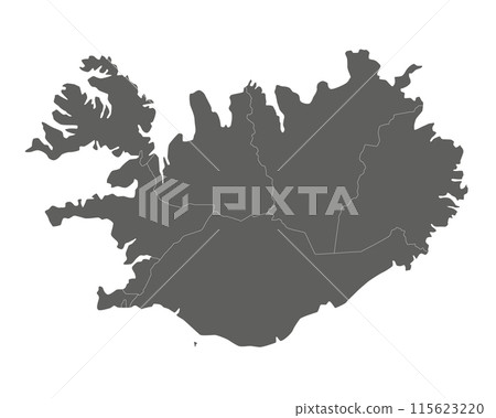 Vector blank map of Iceland with regions and administrative divisions. Editable and clearly labeled layers. 115623220