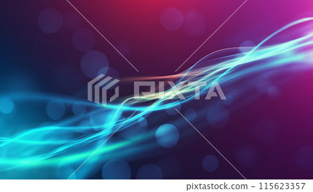 Abstract futuristic background with pink blue neon lines glowing in ultraviolet light, and bokeh lights. 115623357