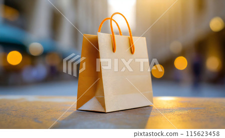 Mockup of paper bag, shop package. Marketing product cardboard packaging. 115623458