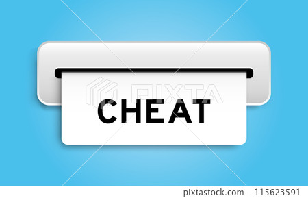 White coupon banner with word cheat from machine on blue color background White coupon banner with word cheat from machine on blue color background 115623591