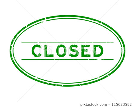 Grunge green closed word oval rubber seal stamp on white background 115623592