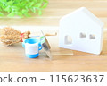 木板上的微型白宮，配有水桶、掃帚和簸箕 115623637