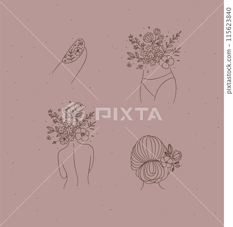 Beauty floral woman modern icons finger brown 115623840