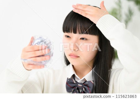 High school girl worried about her bangs High school girl worried about her bangs 115623863