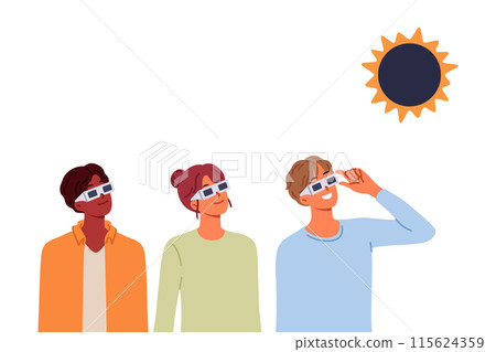People view solar eclipse using disposable glasses to observe rare astronomical phenomenon 115624359