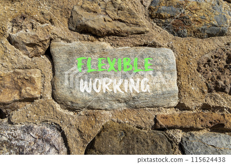Flexible working symbol. Concept words Flexible working on beautiful grey stone. Beautiful stone wall background. Business flexible working concept. Copy space. 115624438