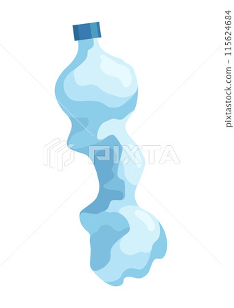Crumpled bottle icon. Broken plastic bottle, empty plastic container, recyclable garbage eco concept. Recycling waste element. Vector isolated illustration 115624684