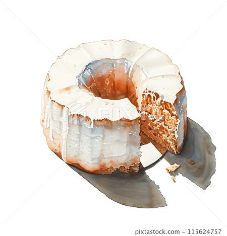 Watercolor illustration of chiffon cake on white background 115624757