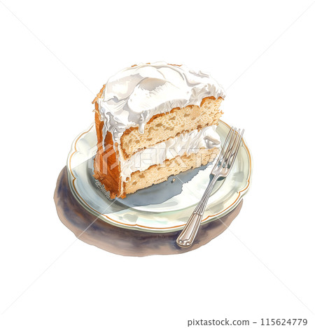 Watercolor illustration of chiffon cake on white background Watercolor illustration of chiffon cake on white background 115624779