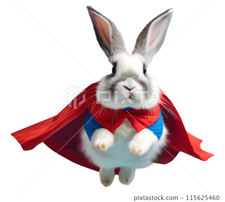 Rabbit Super Hero Flying Through the Air. Generative AI 115625460