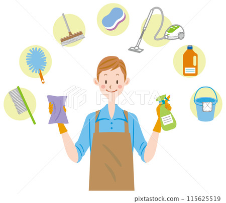 Cleaning husband, male, father, housework, cleaning tools 115625519