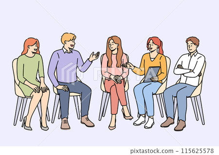 Group psychotherapy in alcoholics anonymous club discussing consequences of giving up beer and vodka 115625578