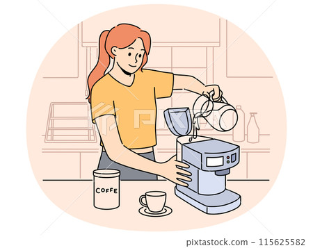 Smiling woman making coffee in machine 115625582