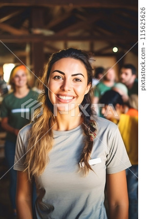 Friendly Volunteer in Gray Shirt at Event 115625626