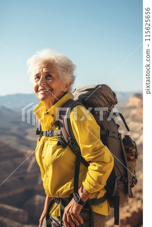 Senior woman enjoying a hike Senior woman enjoying a hike 115625656